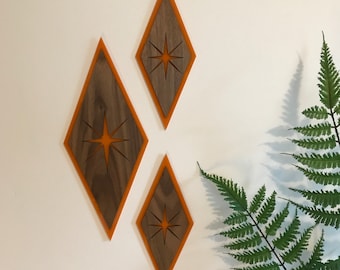 MCM Diamonds Wall Decor Set (Orange), mid-century modern, MCM, mid century decor, mid-century modern art, mid mod, mid-century diamonds