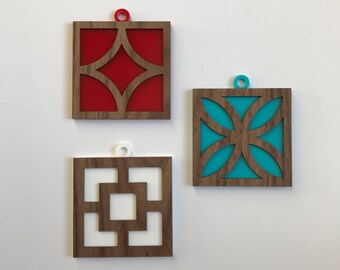 Conjunto de enfeites de Natal de bloco de brisa (3), bloco de brisa, enfeite de bloco de brisa, enfeite MCM, enfeite moderno de meados do século, Natal MCM