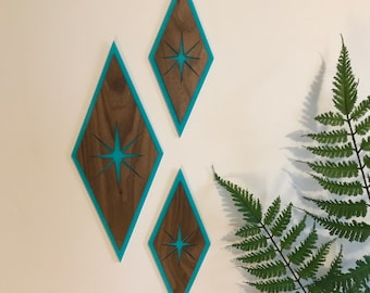 MCM Diamonds Wall Decor Set (Turquoise), mid-century modern, MCM, mid century decor, mid-century modern art, mid mod, mid-century diamonds