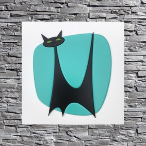 Atomic Cat - Turquoise (Reduced), atomic cat, mid-century modern, MCM, mid-century decor, mid-century modern art, mid mod, mcm cat, mod cat