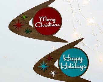 Insegna natalizia in stile moderno di metà secolo, decorazioni natalizie MCM, decorazioni natalizie, Natale retrò, arte murale MCM