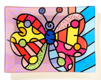 Britto Rectangular Glass Plate: Butterfly * NEW *