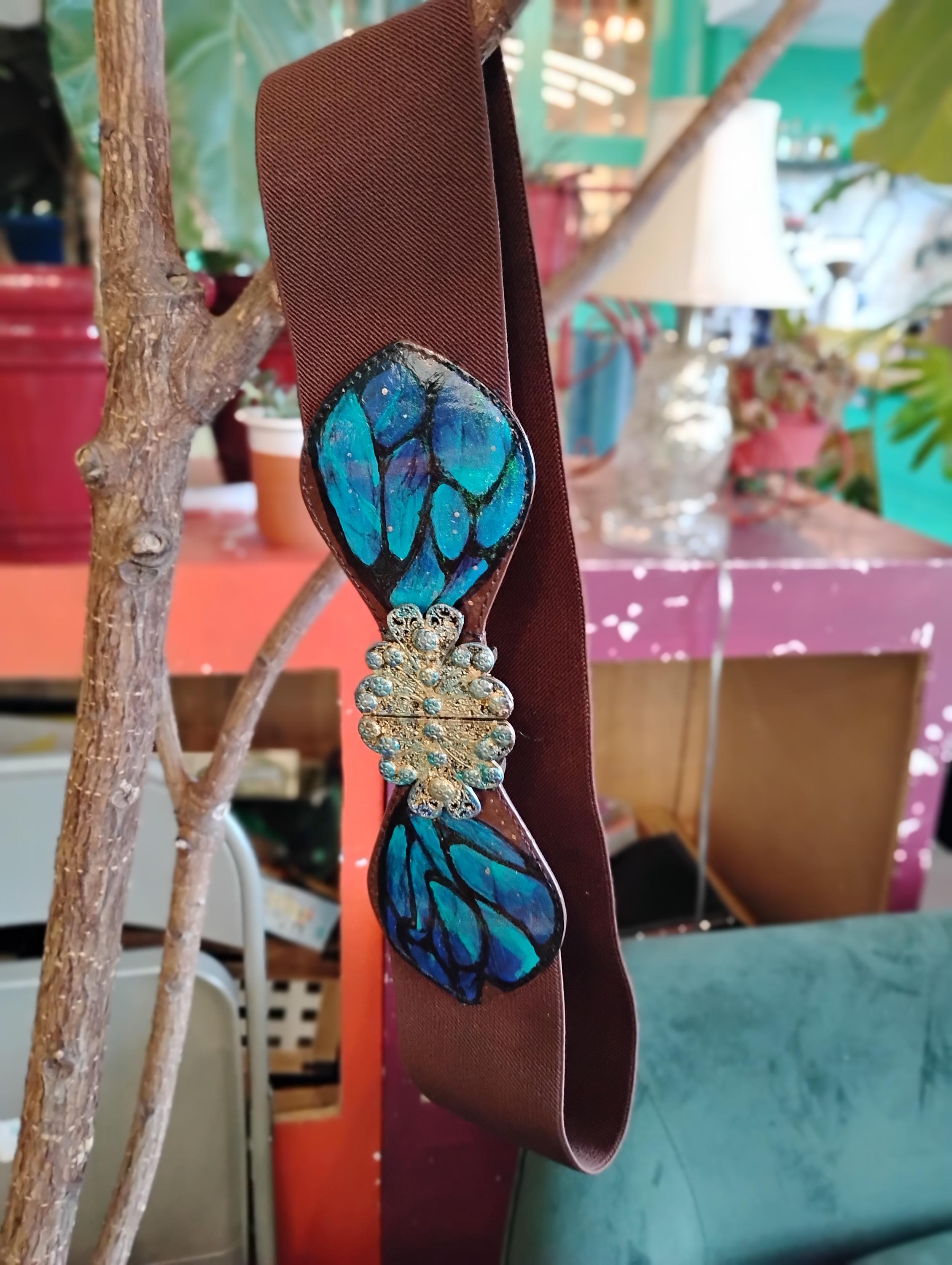 Butterfly Leather Painted Belt - Etsy display picture 1