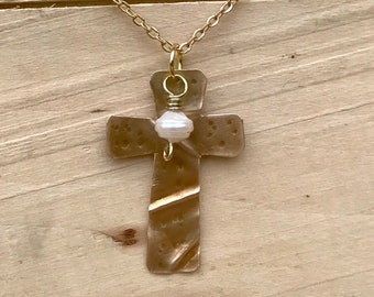 Gold Cross Necklace/Christian Gift/Unique Cross Necklace/ Beaded Cross Necklace/ Religious Gift/ Small Cross Necklace