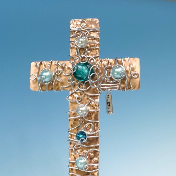 Decorative Hanging Crosses/Beaded Crosses/Religious Gifts/Sympathy Gift/Desktop Cross /Copper Cross/Christian Gift/Prayer Cross