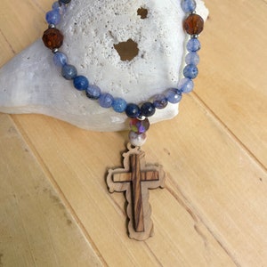 Christian Prayer Beads/Olive Wood Cross/Religious Gift/Natural Stone Beads/ Spiritual Gift/Get well Gift/Confirmation Gift/Sympathy Gift