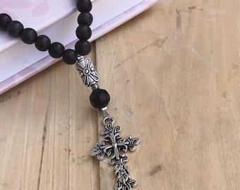 Prayer Beads/Christian Prayer Beads/Wood Prayer Beads/Silver Cross Prayer Beads, Religious Gift, Christian Get Well Gift, Spiritual Gift,