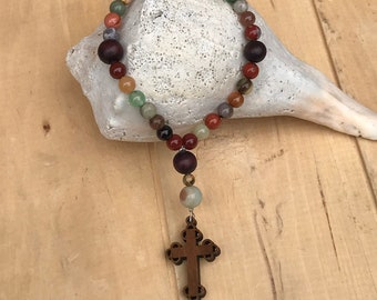 Christian Prayer Beads/Religious Gift/Natural Stone Beads, Spiritual Gift/Wood Cross/Get well Gift/Confirmation Gift/Sympathy Gift,