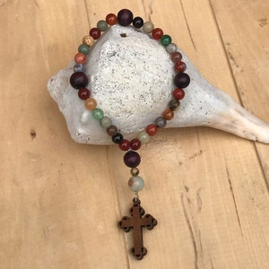 Christian Prayer Beads/Religious Gift/Natural Stone Beads, Spiritual Gift/Wood Cross/Get well Gift/Confirmation Gift/Sympathy Gift,