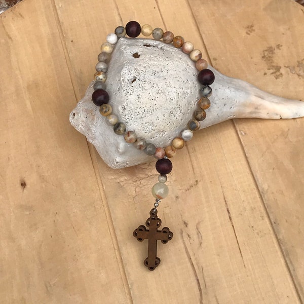 Prayer Beads/Natural Stone Prayer Beads/Christian Gift/Religious Gift/Spiritual Gift/Wood Cross Prayer Beads/Get Well Gift/Sympathy Gift