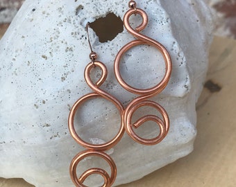 Circle Copper Earrings/Copper Wire Earrings/Dangle Earrings/Swirled Wire Earrings