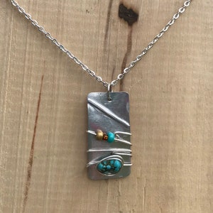 Turquoise Beaded Necklace/ Unique Silver Necklace/ Beaded Necklace/ Religious Gift/ Wire Wrapped Necklace/ Turquoise Necklace
