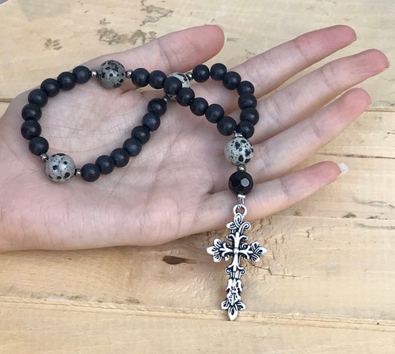 Dalmatian Jasper Christian Prayer Beads With Silver Cross - Etsy