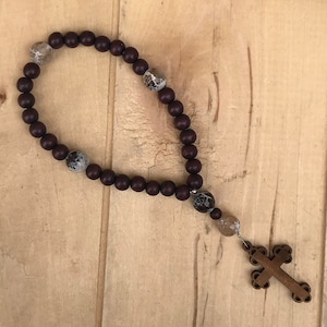 Prayer Beads, Christian Prayer Beads, Wood Cross Prayer Beads, Brown Prayer Beads, Religious Gift, Get Well Gift, Spiritual Gift,