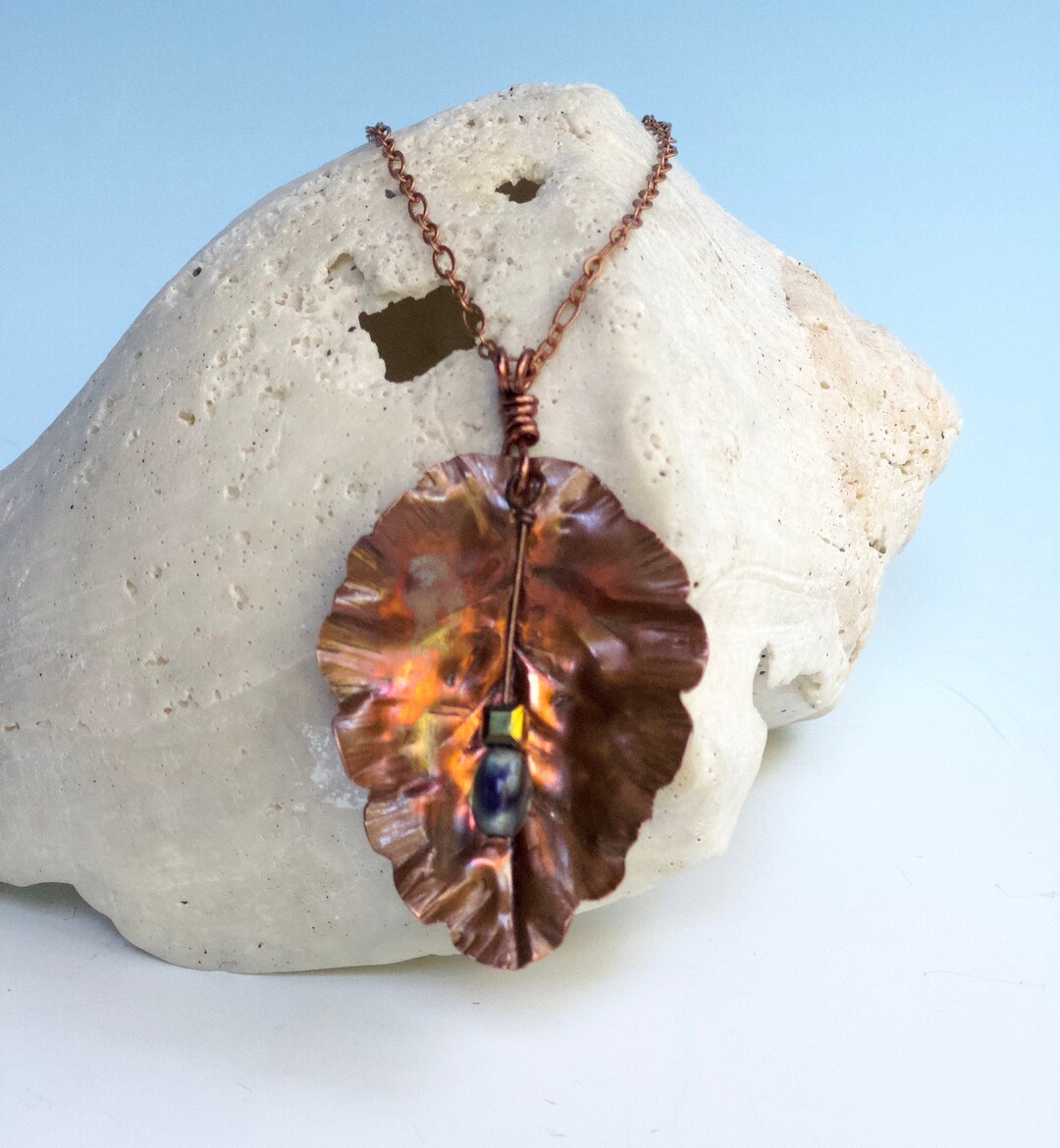 Copper Leaf Necklace/leaf Pendant/unique Leaf Necklace/large Etsy