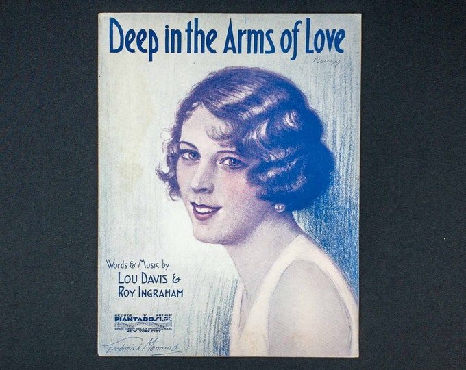 Vintage 1929 Sheet Music Deep In The Arms Of Love Words Music By Lou Davis and Roy Ingraham Cover Illustration by Frederick Manning
