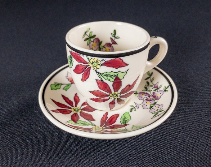 Vintage 1950s Flora Flowers South Southland Demitasse Cup And Saucer Set Restaurant Ware By Syracuse China