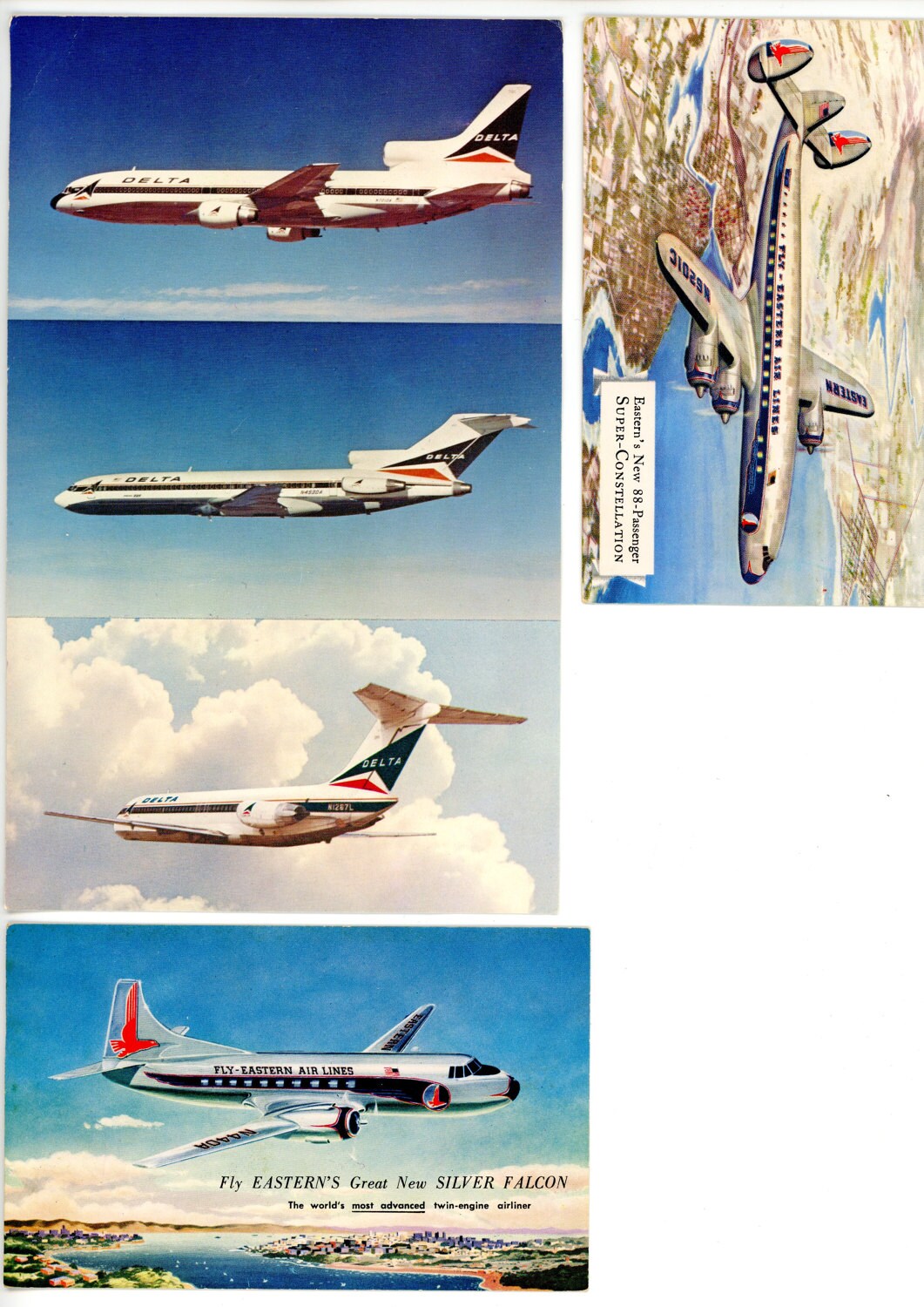 Six vintage airline postcards from the 1980s and prior Delta Etsy 日本
