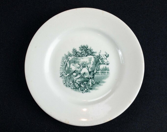 Antique Baltimore Dairy Lunch Restaurant Ware Plate 7" J A Whitcomb Man Milking Cow