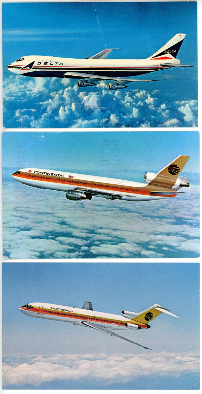 Six vintage airline postcards from the 1980s and prior Delta Etsy 日本