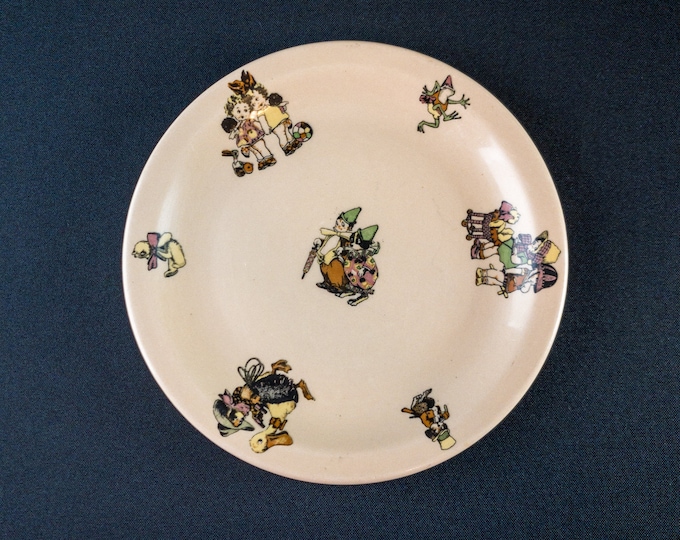 Uncommon 1930-1940s Vintage Juvenile Child's Juvenile Plate Boy Girl Baby Carriage Dog Frog Duck Teddy Restaurant Mayan Ware Mayer China