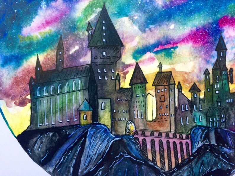 Hogwarts Watercolor Harry Potter Watercolor Watermark will Etsy