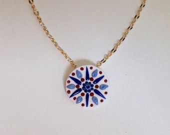 Blue and Red Mandala Necklace