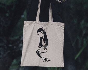 Bolsa de lona de algodón con diseño gótico de sirena: obra de arte oscura original