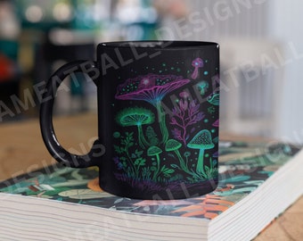 Bioluminescent Mushroom Mug - Neon Fungi, Nature Inspired 11oz Ceramic Mug