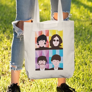 The Beatles Cotton Tote Bag - John Lennon, Paul McCartney, George Harrison, Ringo Starr - 60s Music Nostaglia Rock n Roll Fans