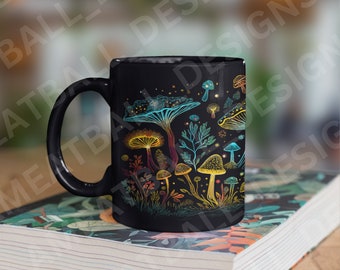 Bioluminescent Mushroom Mug – Hand-Drawn Fungi Design