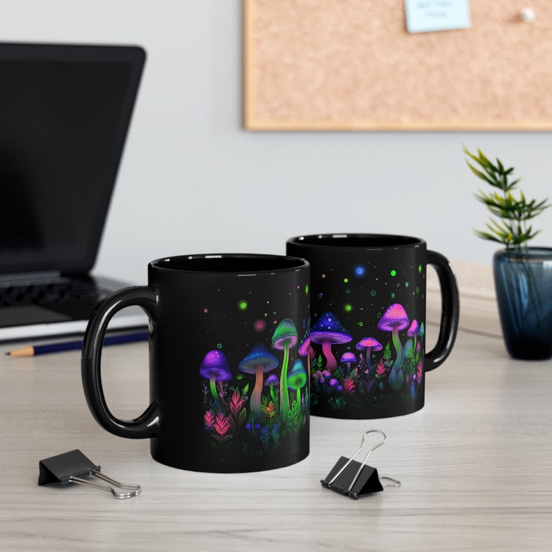 Neon Mushroom Coffee Mug – Bioluminescent Fungi, Nature Magic image 9