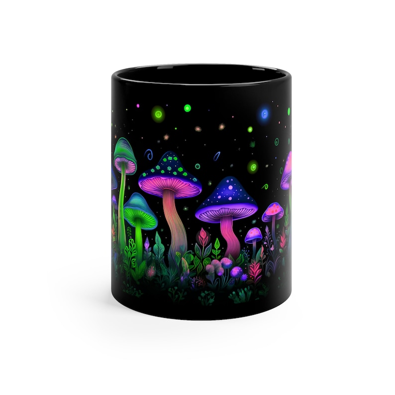 Neon Mushroom Coffee Mug – Bioluminescent Fungi, Nature Magic image 7