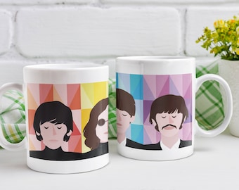 The Beatles Novelty Coffee Mug, Hand-Drawn Iconic Band Fan Gift, Coffee Cup Tea Cup