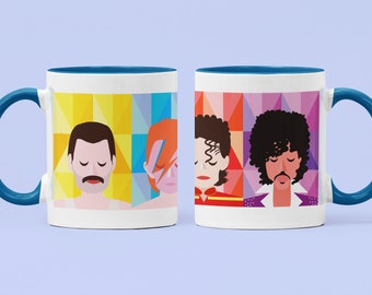 Eternal Legends Ceramic Coffee Mug (Bowie, Freddie Queen Mercury, Michael Jackson, Prince) Music lover Gift, 70s and 80s Music Legends