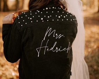 Chaqueta de mezclilla de novia, chaqueta de mezclilla personalizada personalizada, futura señora, chaqueta de mezclilla perla, chaqueta de mezclilla señora, novia para ser, regalo nupcial