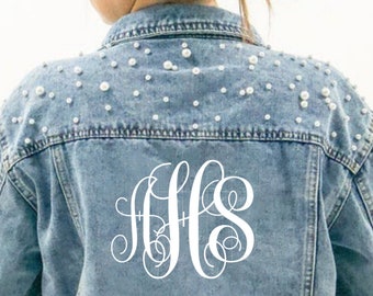 PERSONALIZED Statement Denim Bridal Jacket, Monogram, Customized Wedding Jean Jacket, Bridal Denim Jacket, Pearl Detailing, MRS Jacket