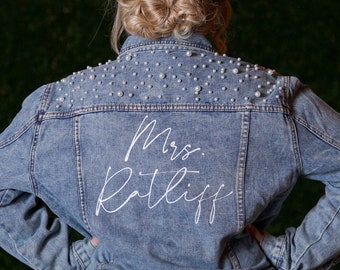 Bride Denim Jean Jacket, Customized Personalized Jean Jacket, Future Mrs, Pearl Jean Jacket, Mrs Denim Jacket, Bride to Be, Bridal Gift