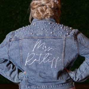 Bride Denim Jean Jacket, Customized Personalized Jean Jacket, Future Mrs, Pearl Jean Jacket, Mrs Denim Jacket, Bride to Be, Bridal Gift