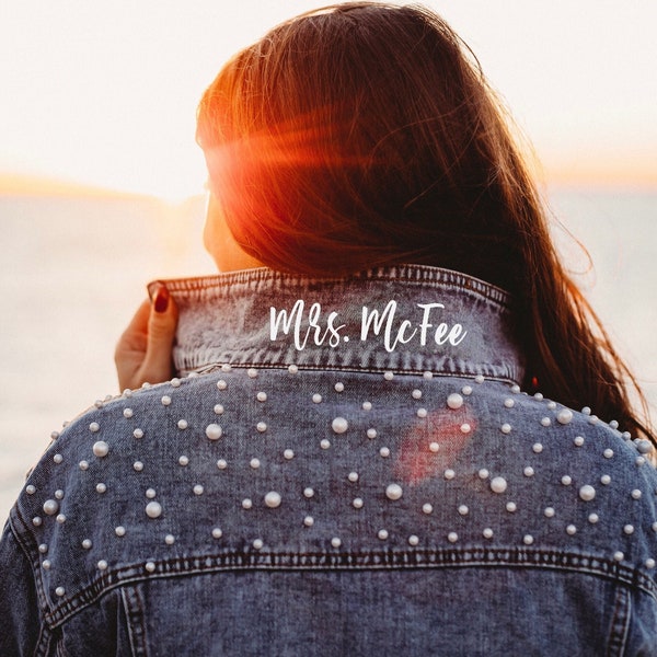 Personalized Collar Bride Jacket | Custom Jean Jacket | Pearl Mrs. Jacket | Bride Gift