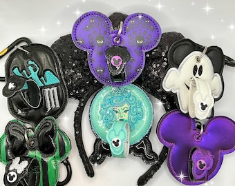 Protector de orejas de la mansión encantada, soporte de orejas de Madame Leota, protector de orejas con forma de mochila de Mickey fantasma que brilla en la oscuridad
