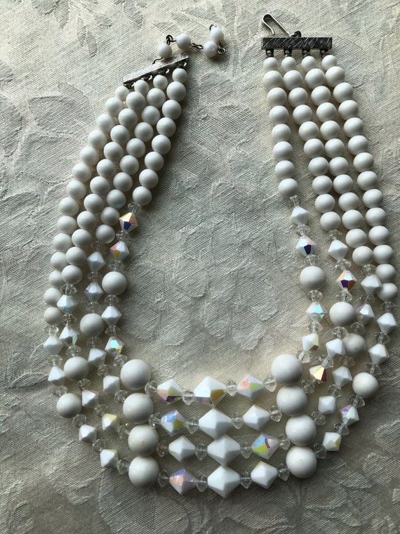 Vintage multi-strand beaded Choker white and Clea… - image 3