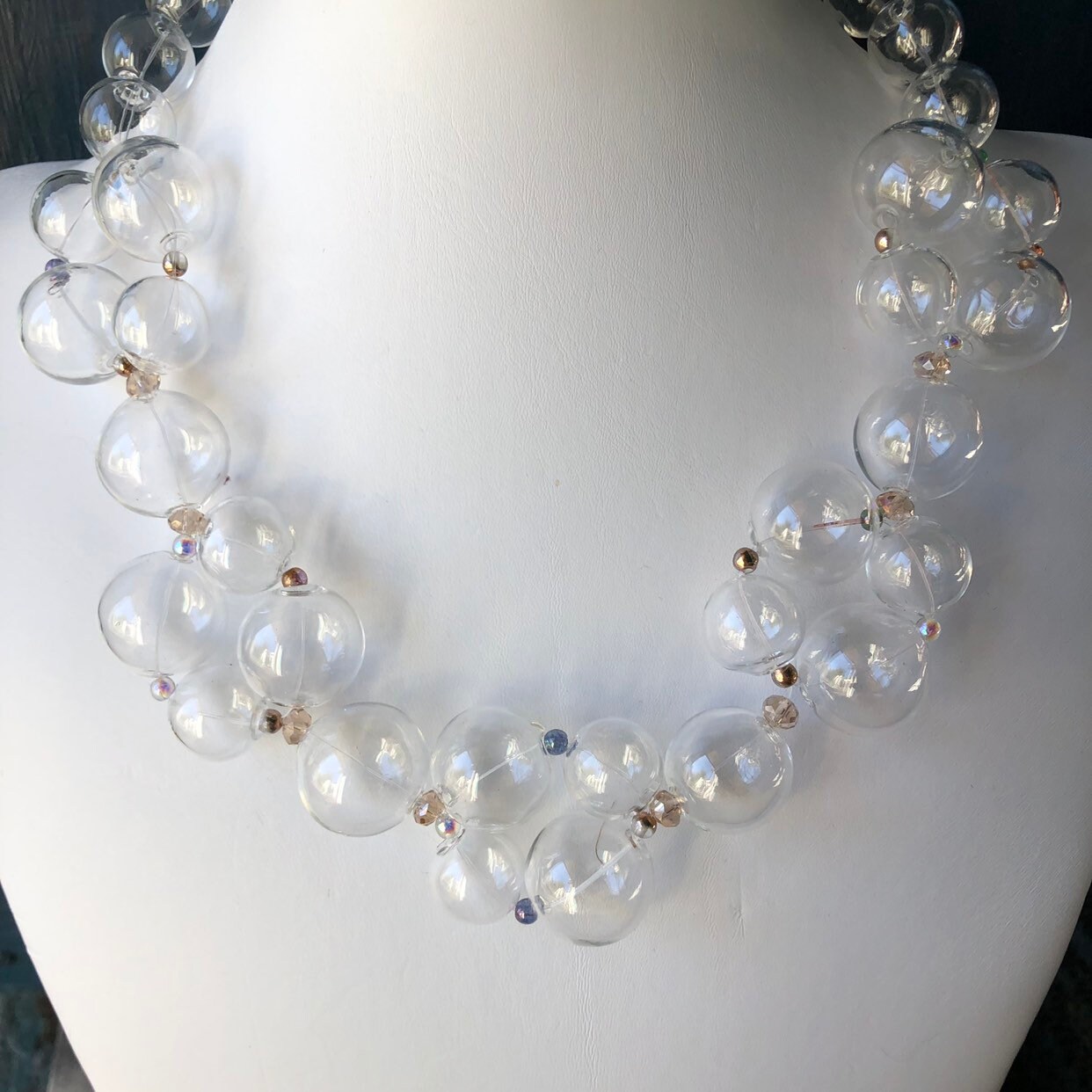 Glass Bubble Warm Aqua Necklace Women Clear Glass Necklace Etsy