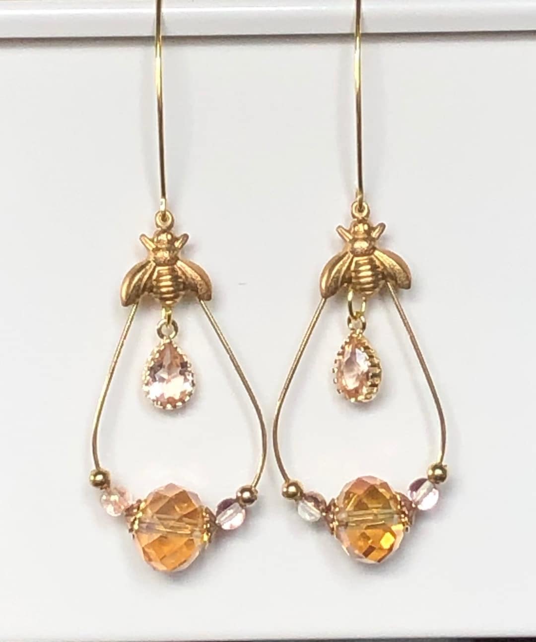 Art Nouveau, Bee, Pear Shaped, Beaded Drop Earrings - Etsy
