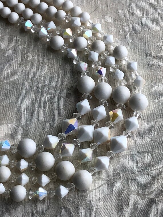 Vintage multi-strand beaded Choker white and Clea… - image 5