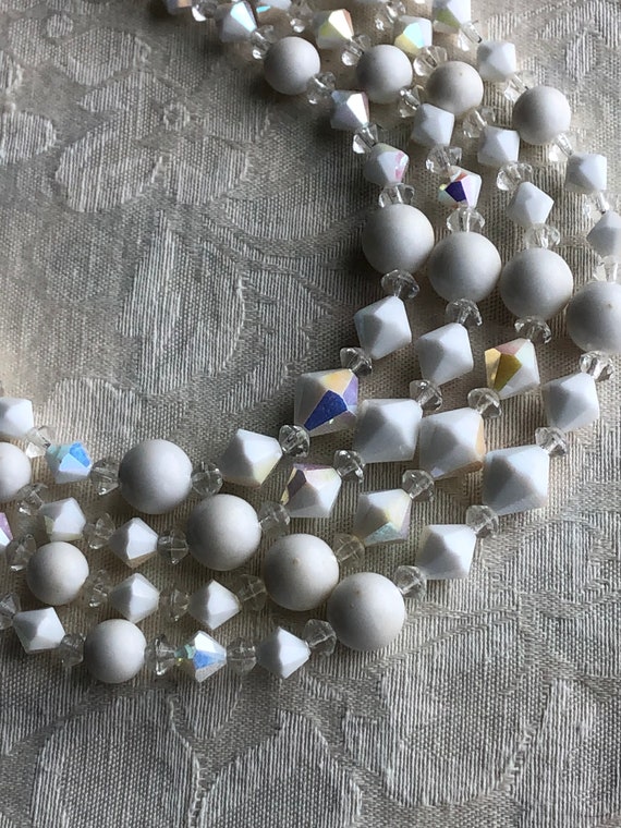 Vintage multi-strand beaded Choker white and Clea… - image 4