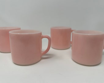 Pink Vintage Federal F Glass D Handle Coffee Cup Mugs Heat Proof USA, Set of 4