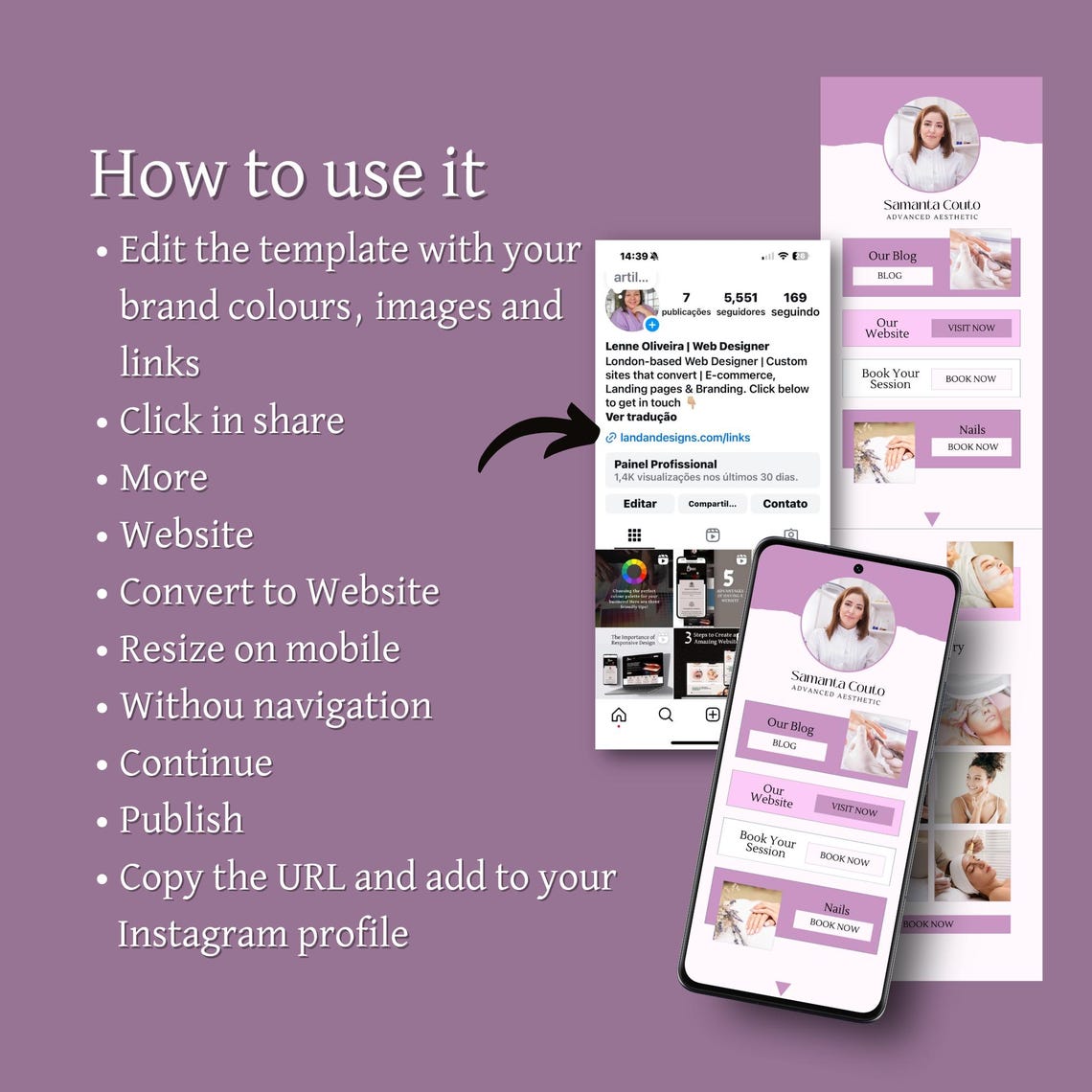 Aesthetic Instagram Link in Bio Template | Digital Editable Template ...