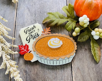 Fresh Baked Pumpkin Pie Brooch - Fall Thanksgiving Bakery Statement Pin