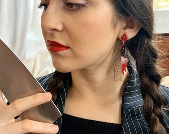 Bloody Knife Earrings - Slasher Halloween Horror Dangle Jewelry